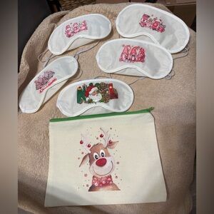 Festive Sleep Masks and Reindeer Pouch Set handmade